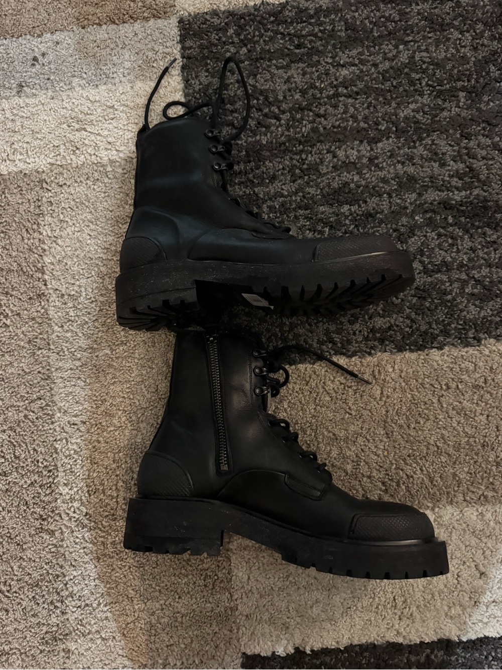 AllSaints Black Leather Lug-Soled Lace-Up Boots - Picture 3 of 6